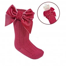 S360-DP: Dusty Pink Knee Length Socks w/Velvet Bow (0-24 Months)